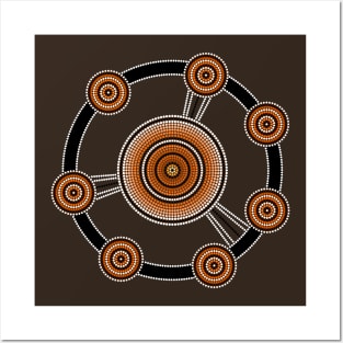 An illustration based on aboriginal style of dot painting depicting demarcation solution Posters and Art